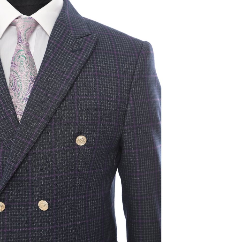 Purple on Charcoal, Double-Breasted 2-Piece Suit, Turkish Import by Derman Suits